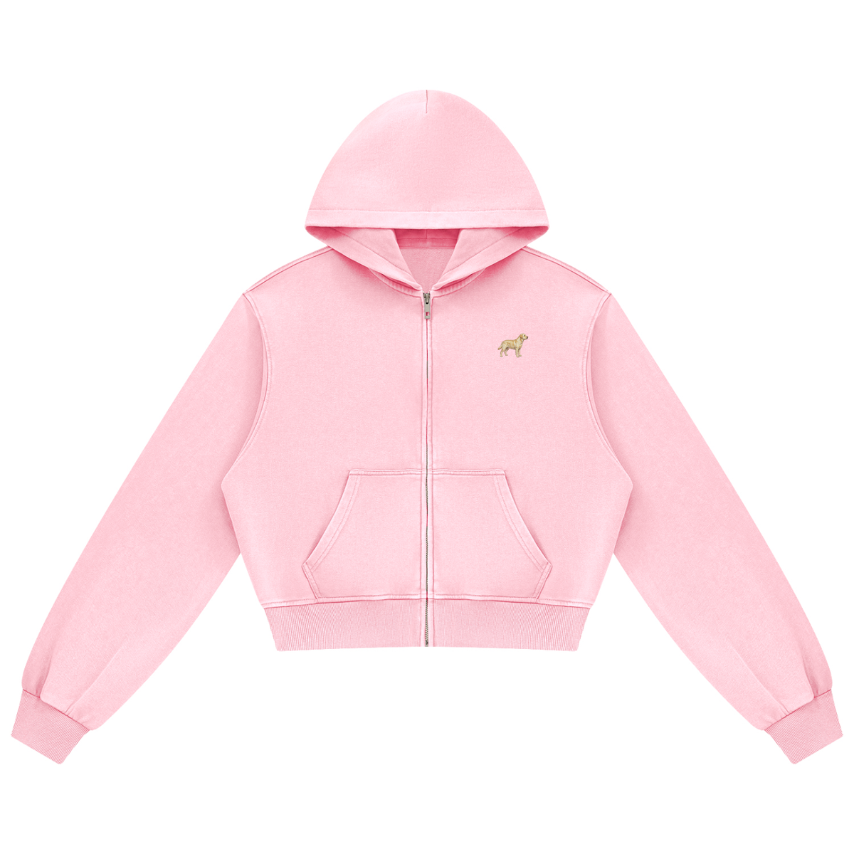 Labrador zip hoodie in Pink with a small embroidered-look Labrador on the left chest
