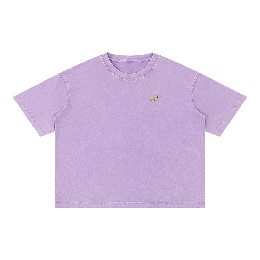 French Bulldog t-shirt in Purple with a small embroidered-look French Bulldog on the left chest