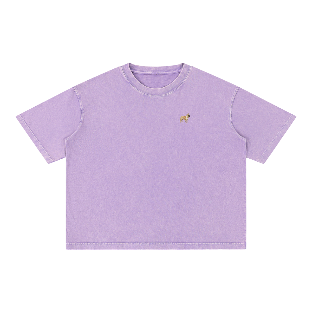French Bulldog t-shirt in Purple with a small embroidered-look French Bulldog on the left chest