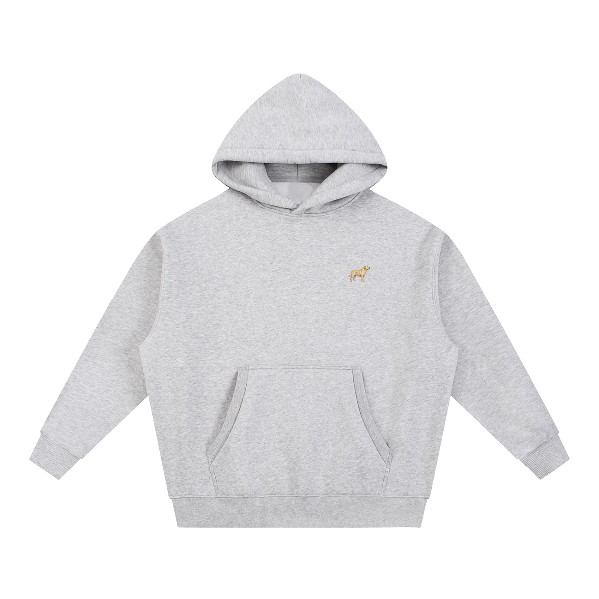 Labrador boxy hoodie in Flower Grey with a small embroidered-look Labrador on the left chest