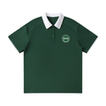 Contrast collar polo shirt with a small Vintage, Not Old badge on the chest