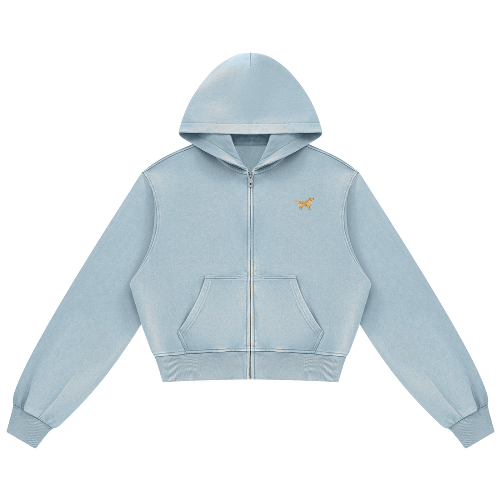 Golden retriever zip hoodie in Haze Blue