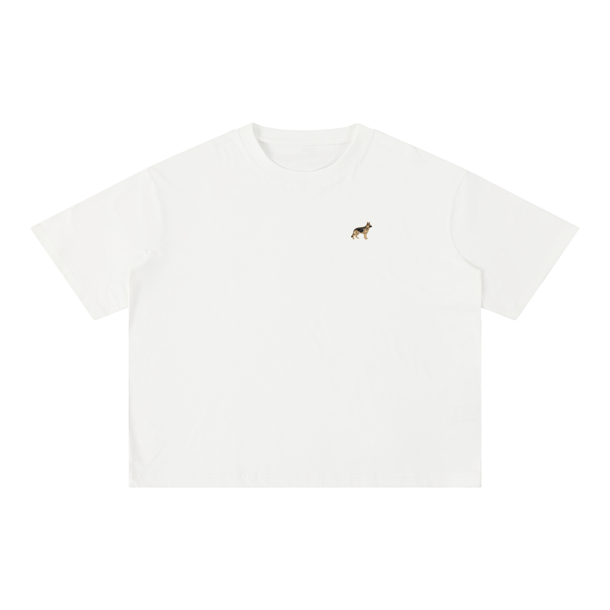 German Shepherd t-shirt in White with a small embroidered-look German Shepherd on the left chest