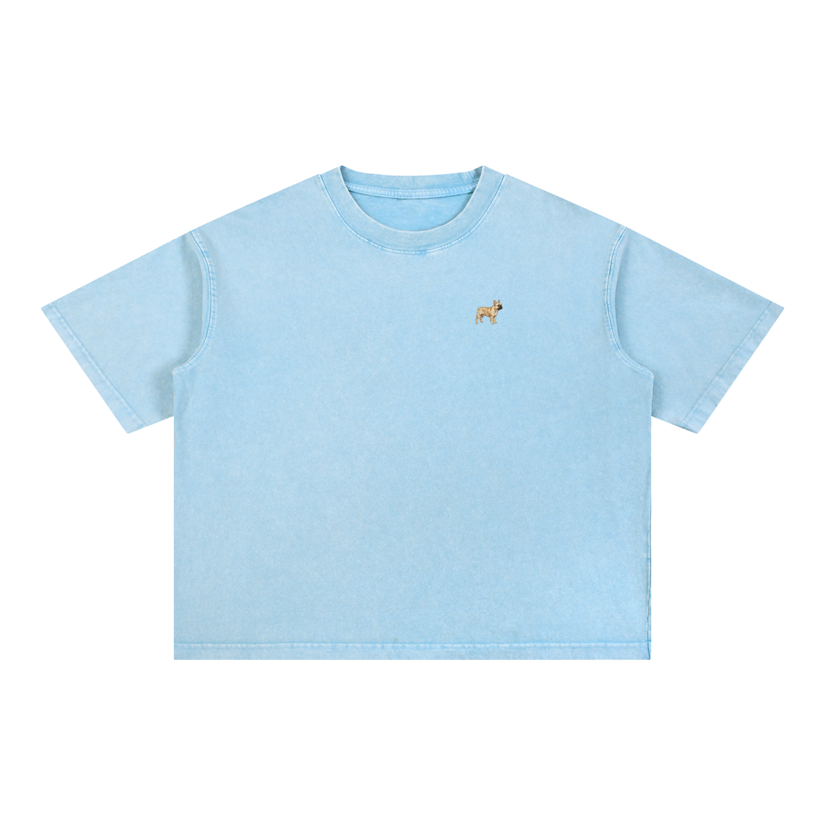 French Bulldog t-shirt in Sky Blue with a small embroidered-look French Bulldog on the left chest