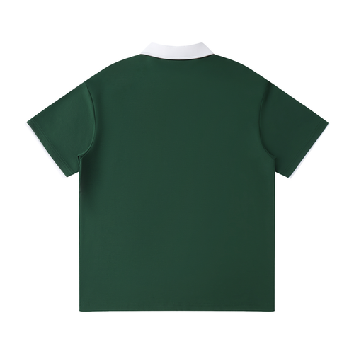Contrast collar polo shirt with a small Vintage, Not Old badge on the chest