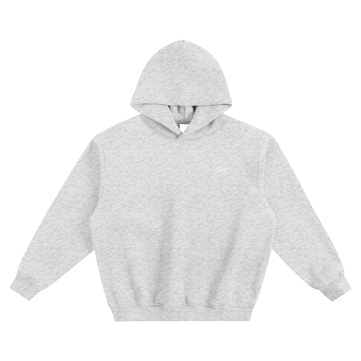 chill. boxy hoodie with chill. embroidered on the chest