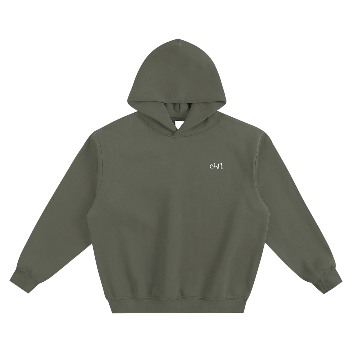 chill. boxy hoodie with chill. embroidered on the chest