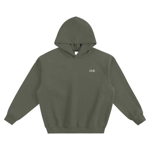 chill. boxy hoodie with chill. embroidered on the chest