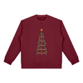 Christmas jumper printed with a scaffold tower decorated as a Christmas tree with a hard hat on top