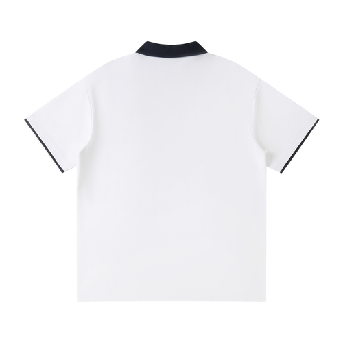 Contrast collar polo shirt with a small Vintage, Not Old badge on the chest