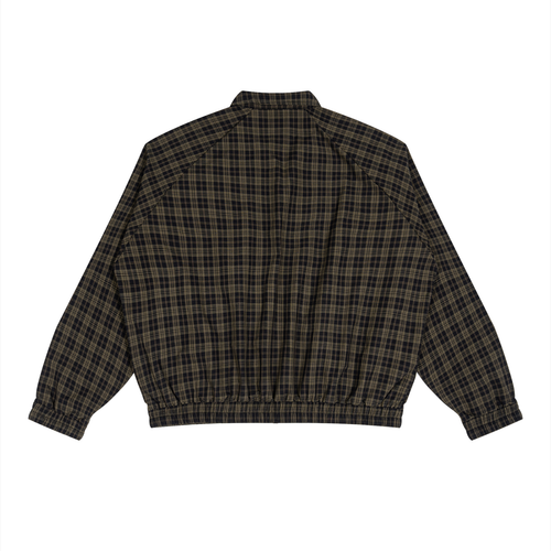 Check Harrington jacket with a faded Union Jack badge on the chest