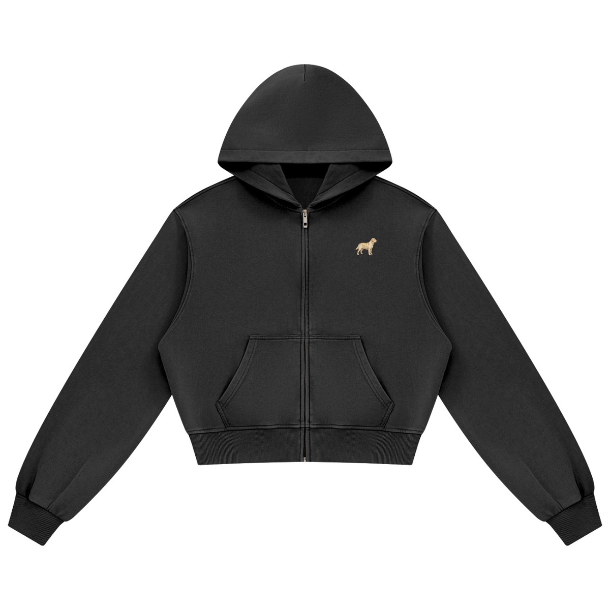 Labrador zip hoodie in Black with a small embroidered-look Labrador on the left chest