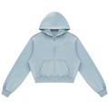 Labrador zip hoodie in Haze Blue with a small embroidered-look Labrador on the left chest
