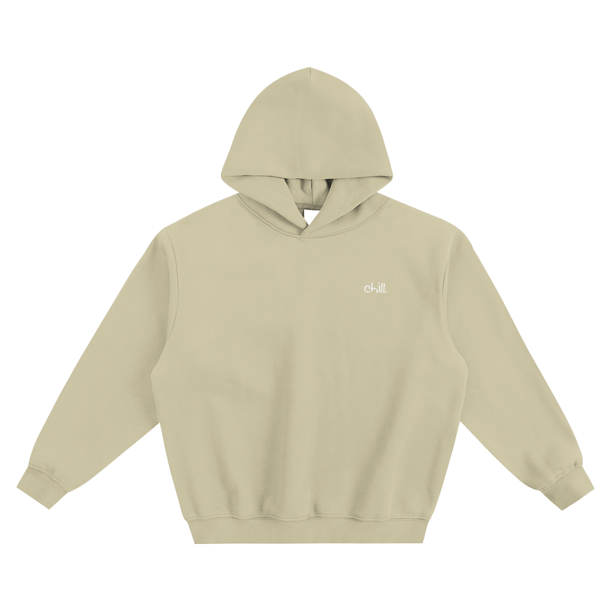 chill. boxy hoodie with chill. embroidered on the chest