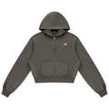 French Bulldog zip hoodie in Coffee with a small embroidered-look French Bulldog on the left chest