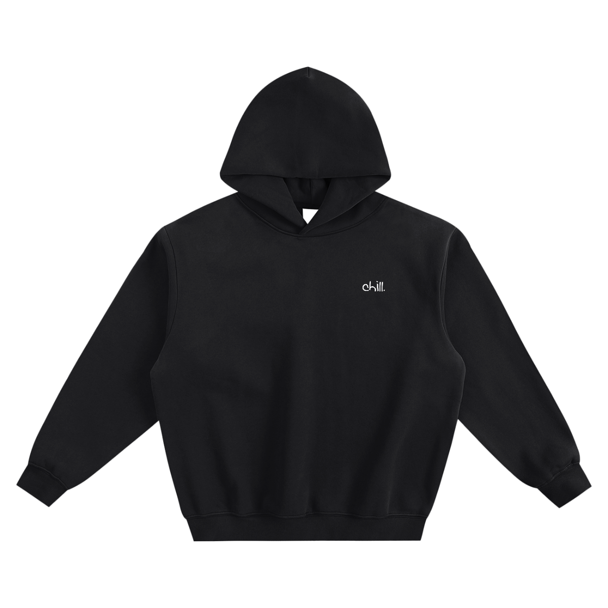 chill. boxy hoodie with chill. embroidered on the chest