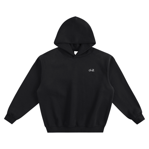 chill. boxy hoodie with chill. embroidered on the chest